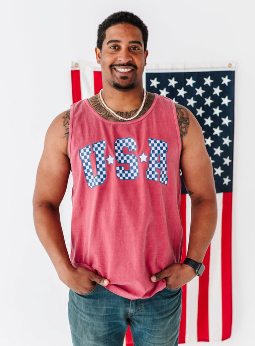Men’s RED ‘USA’ Check Tank