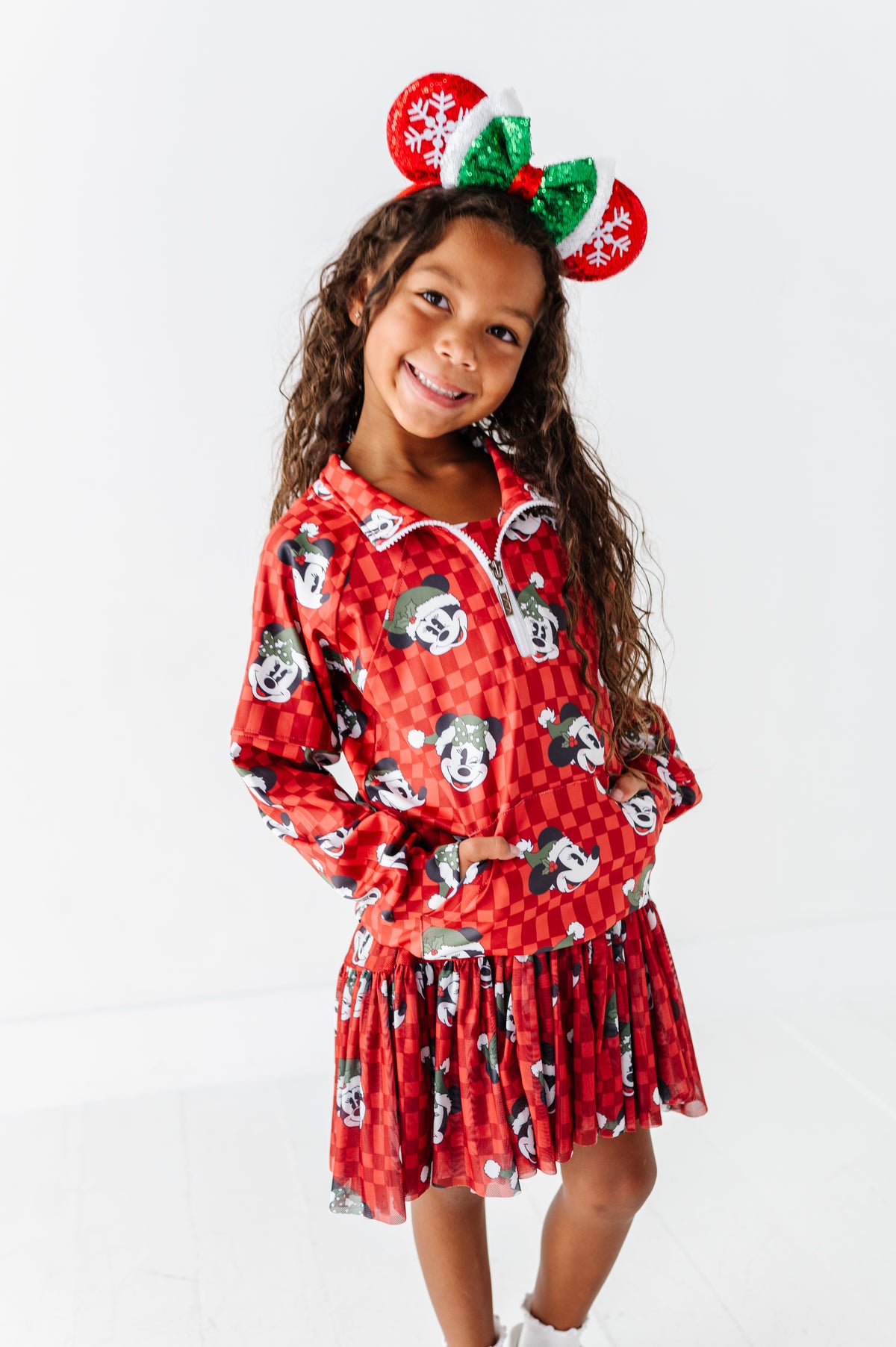 Minnie's Holly Check | KIDS 1/4th ZIP