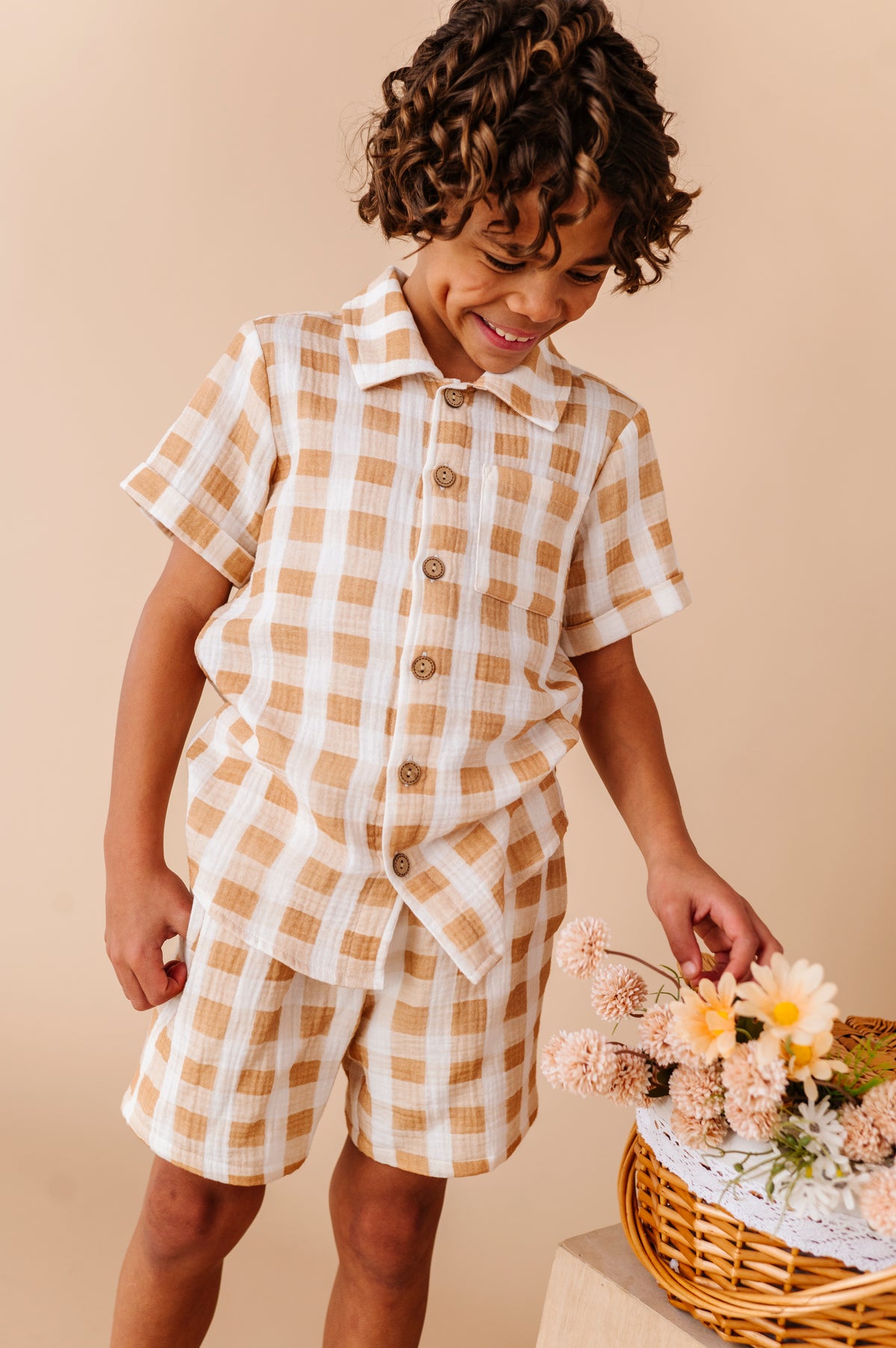 Honey Gingham | BOYS LINEN SET