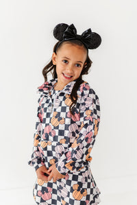 Checkered Minnie Pumpkins | KIDS 1/4th Zip Up