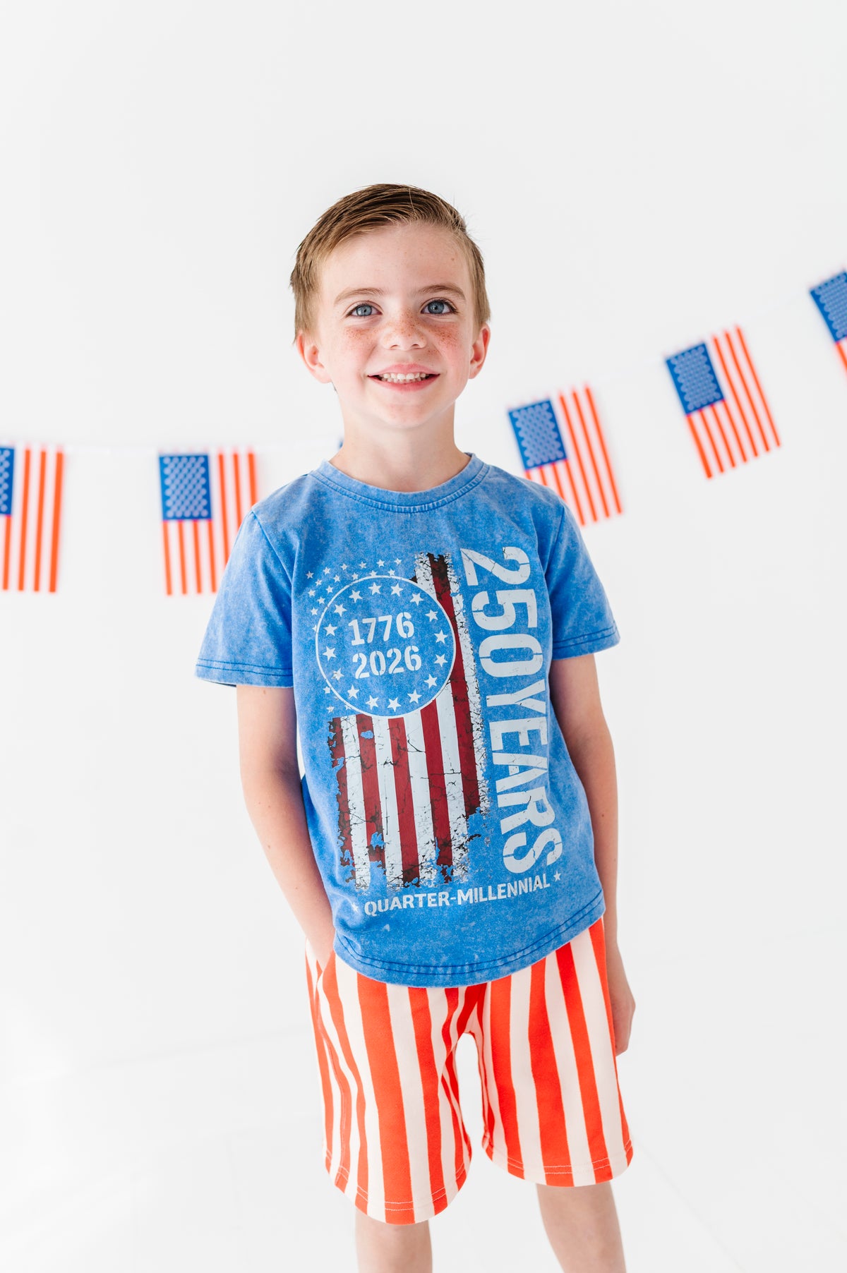 250 Year Flag | BLUE Boys Curve Hem Tee