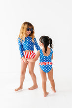 Load image into Gallery viewer, Stars + Stripes | Rashguard Skirted 2-Piece