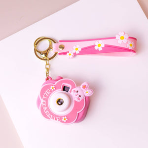 Pink Flower Bunny Projector Keychain