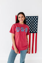 Load image into Gallery viewer, Adult Unisex RED ‘USA’ Check Tee