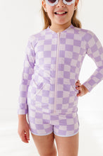 Load image into Gallery viewer, Violet Check: RASHGUARD ZIP-UP *SHIRT ONLY!*