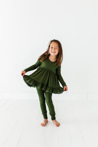 OLIVE RIB | Double Ruffle Peplum