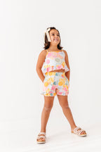 Retro Sunshine | Ruffle Linen Crop Tank + Shorts SET