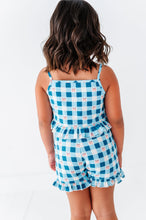 Load image into Gallery viewer, Blue-Bell Gingham | RUFFLE LINEN CROP + SHORTS SET