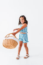 Load image into Gallery viewer, Blue-Bell Gingham | RUFFLE LINEN CROP + SHORTS SET