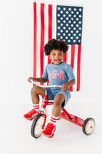 Load image into Gallery viewer, Navy ‘USA’ Check  | BOYS Tee