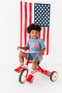 Navy ‘USA’ Check  | BOYS Tee