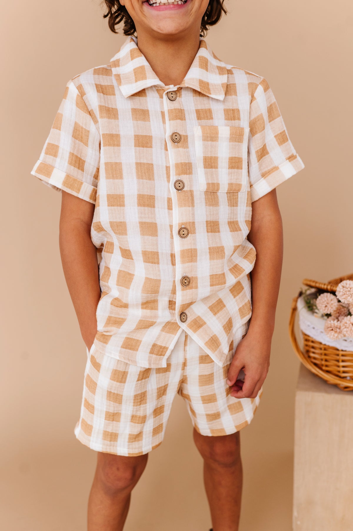 Honey Gingham | BOYS LINEN SET