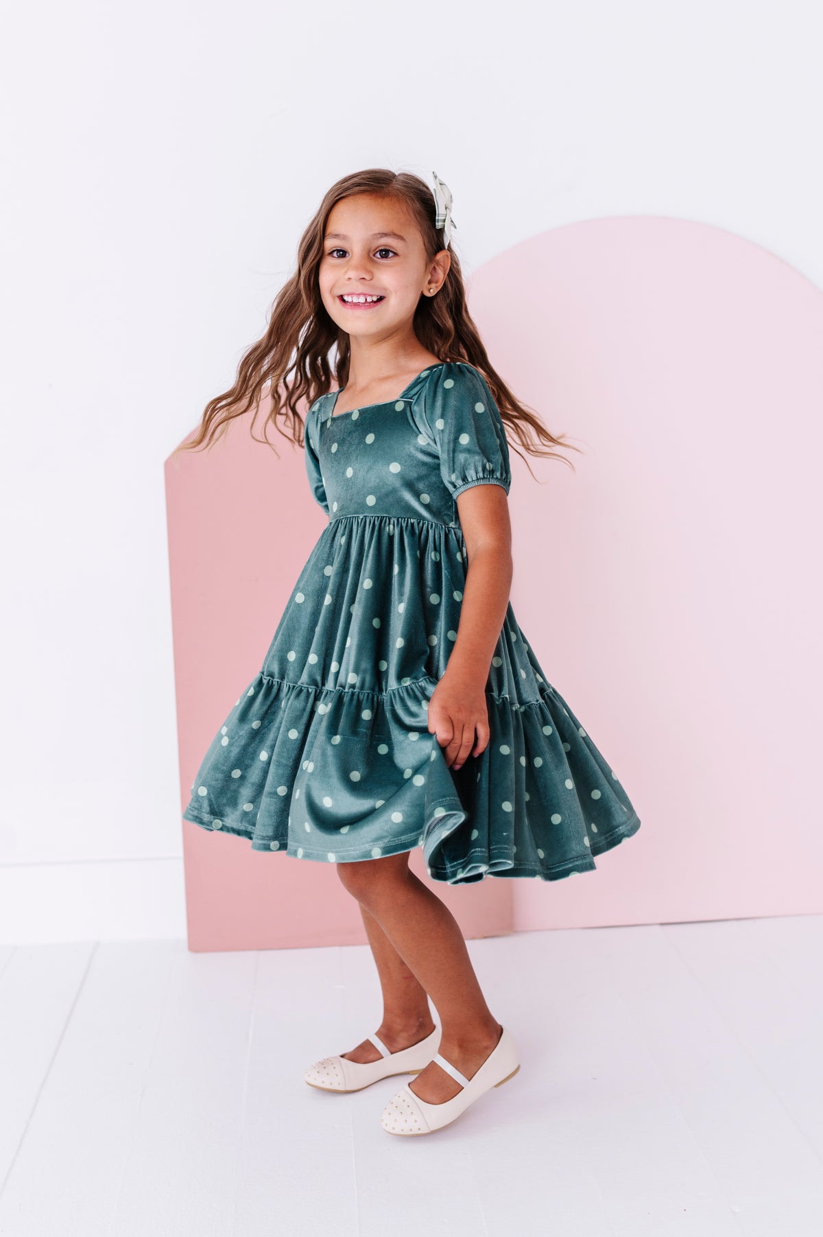 Pine Polka-Dot | Velvet Twirl Dress