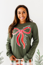Load image into Gallery viewer, RED BOW (GREEN SHIRT) | Adult Long Sleeve Tee