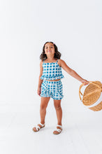 Load image into Gallery viewer, Blue-Bell Gingham | RUFFLE LINEN CROP + SHORTS SET