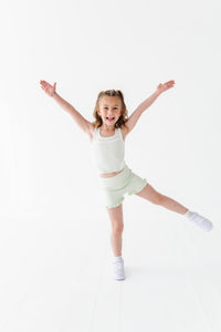 Hint of Mint | Ribbed Ruffle Yoga Shorts