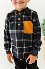 Load image into Gallery viewer, Black Plaid | HOODED HENLEY