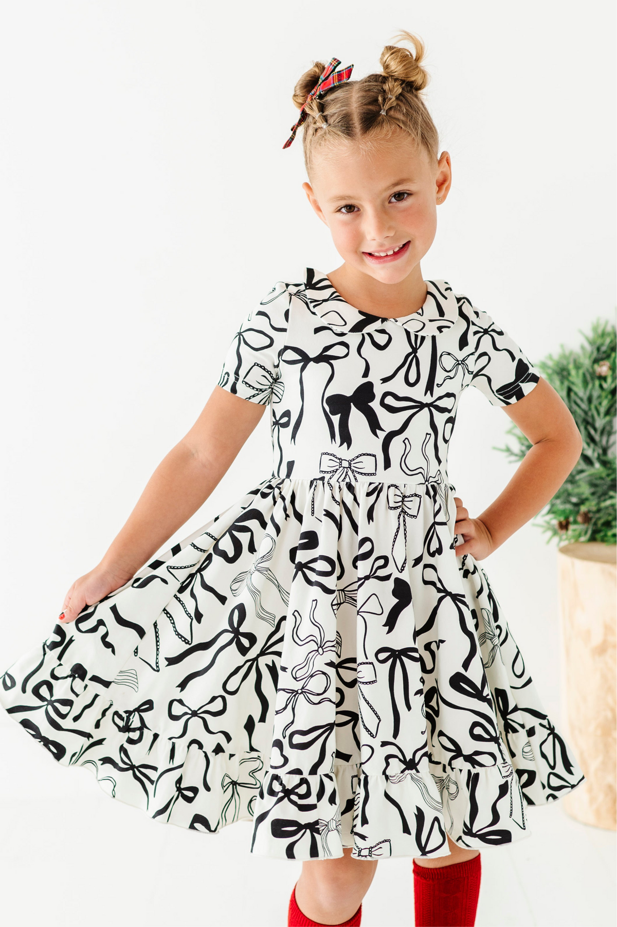 Cream Preppy Bow | Collard Twirl Dress