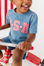 Load image into Gallery viewer, Navy ‘USA’ Check  | BOYS Tee