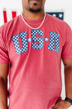 Load image into Gallery viewer, Adult Unisex RED ‘USA’ Check Tee