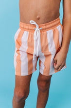 Load image into Gallery viewer, Tangerine Tide Stripes | BOYS SWIM SHORTS