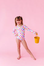 Load image into Gallery viewer, Confetti Check Bows | RASHGUARD ONE-PIECE