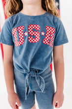 Load image into Gallery viewer, NAVY ‘USA’ Check | Girls Tie-Front Shirt