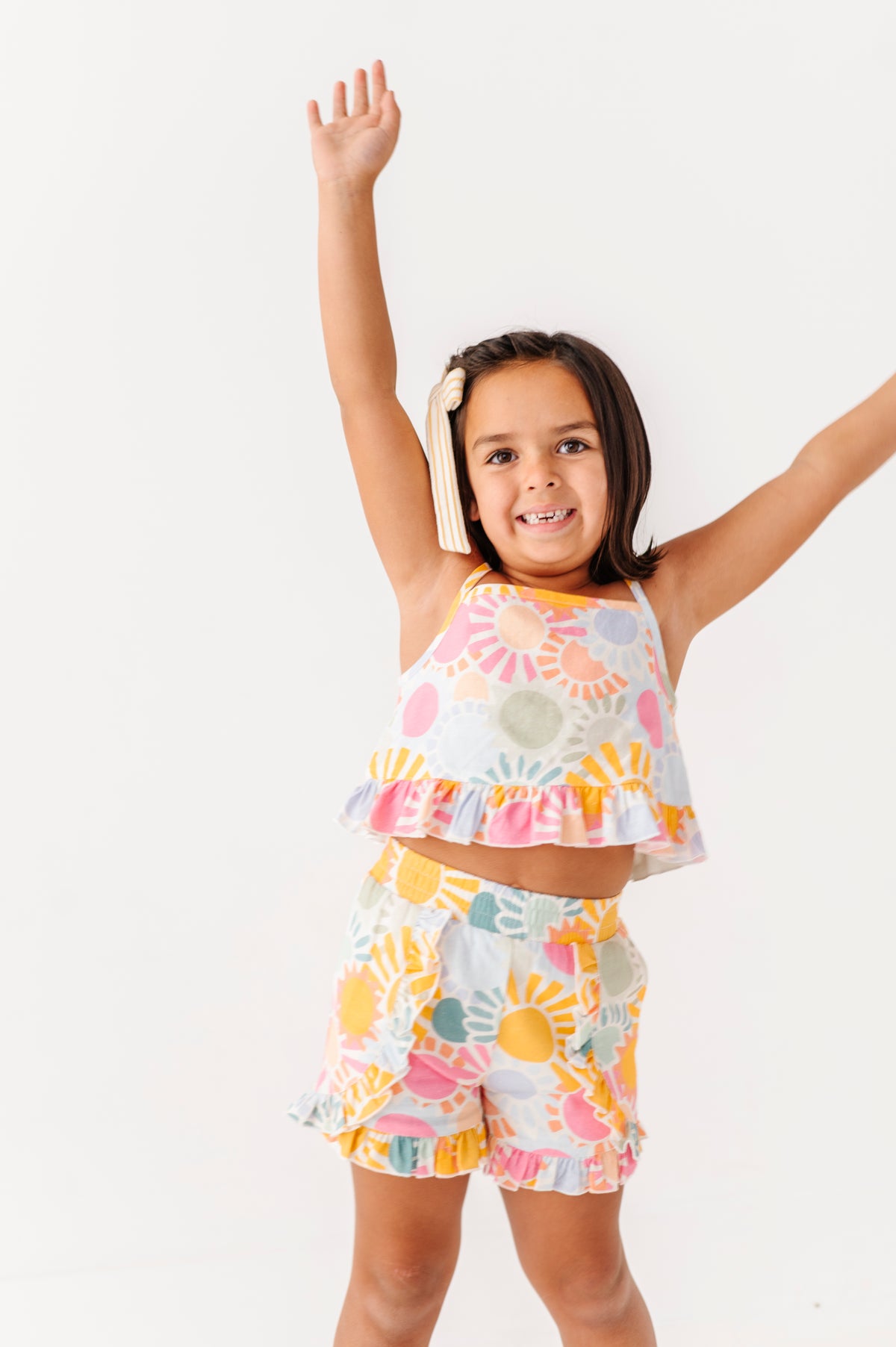 Retro Sunshine | Ruffle Linen Crop Tank + Shorts SET