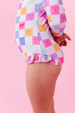 Load image into Gallery viewer, Confetti Check Bows | RASHGUARD ONE-PIECE