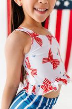 Load image into Gallery viewer, Red Stripe Bows | Ruffle Tankini TWO-PIECE