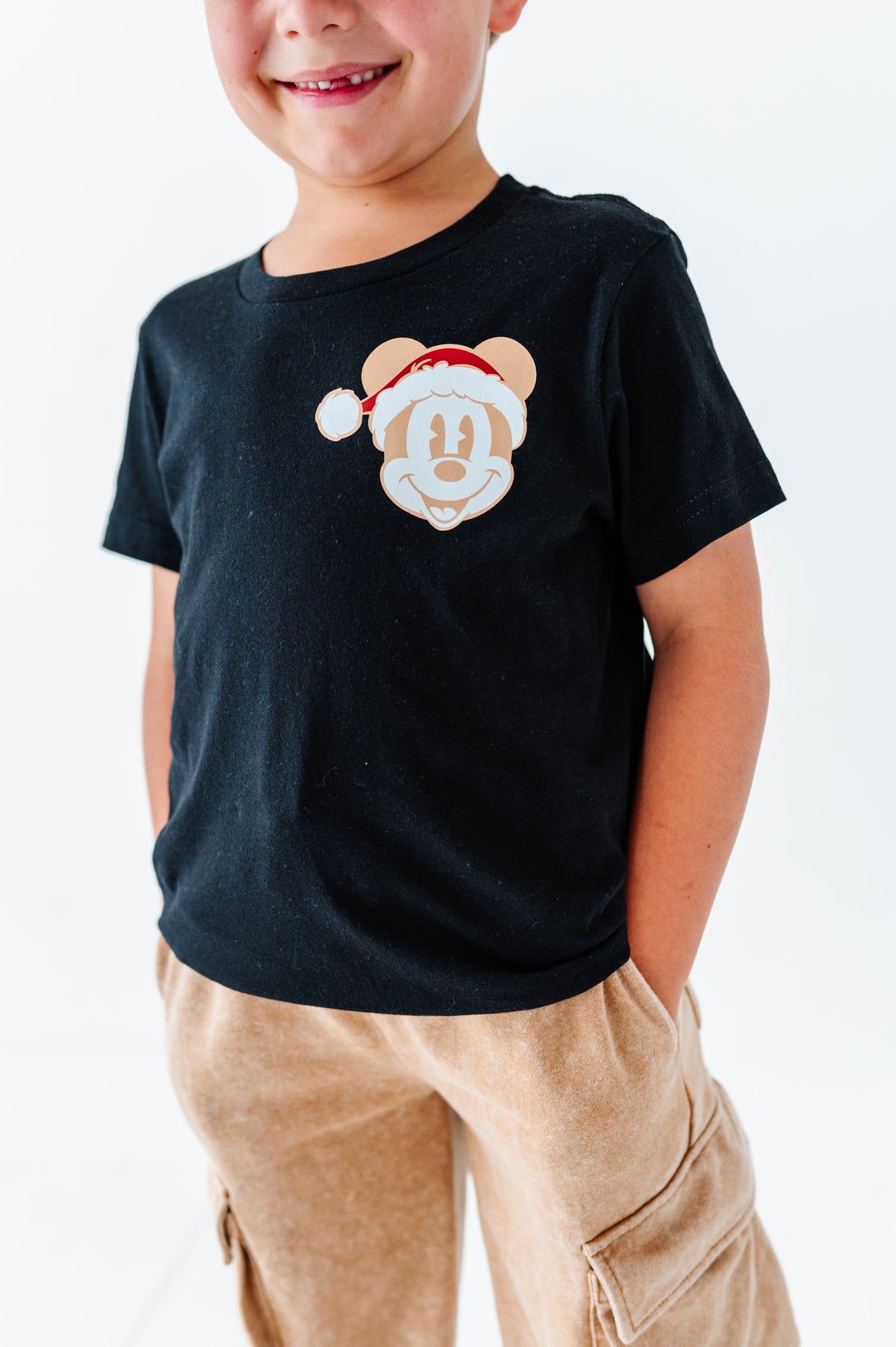 Monochrome Santa Mickey | KIDS BLACK TEE