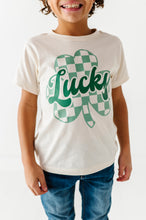 Load image into Gallery viewer, Checkered Lucky Shamrock | Cream Tee