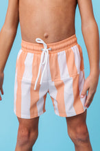 Load image into Gallery viewer, Tangerine Tide Stripes | BOYS SWIM SHORTS