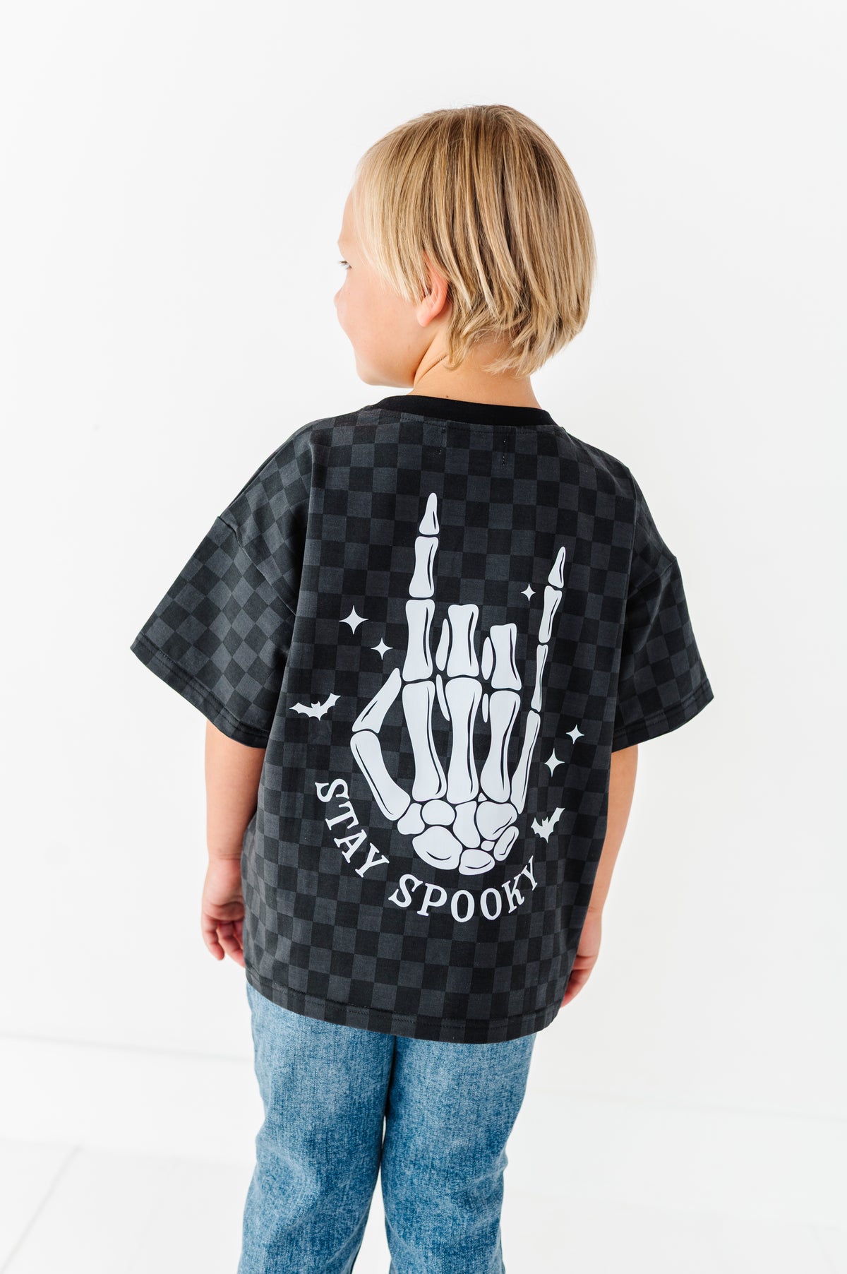 Stay Spooky Skelly | Checkered Boxy Tee