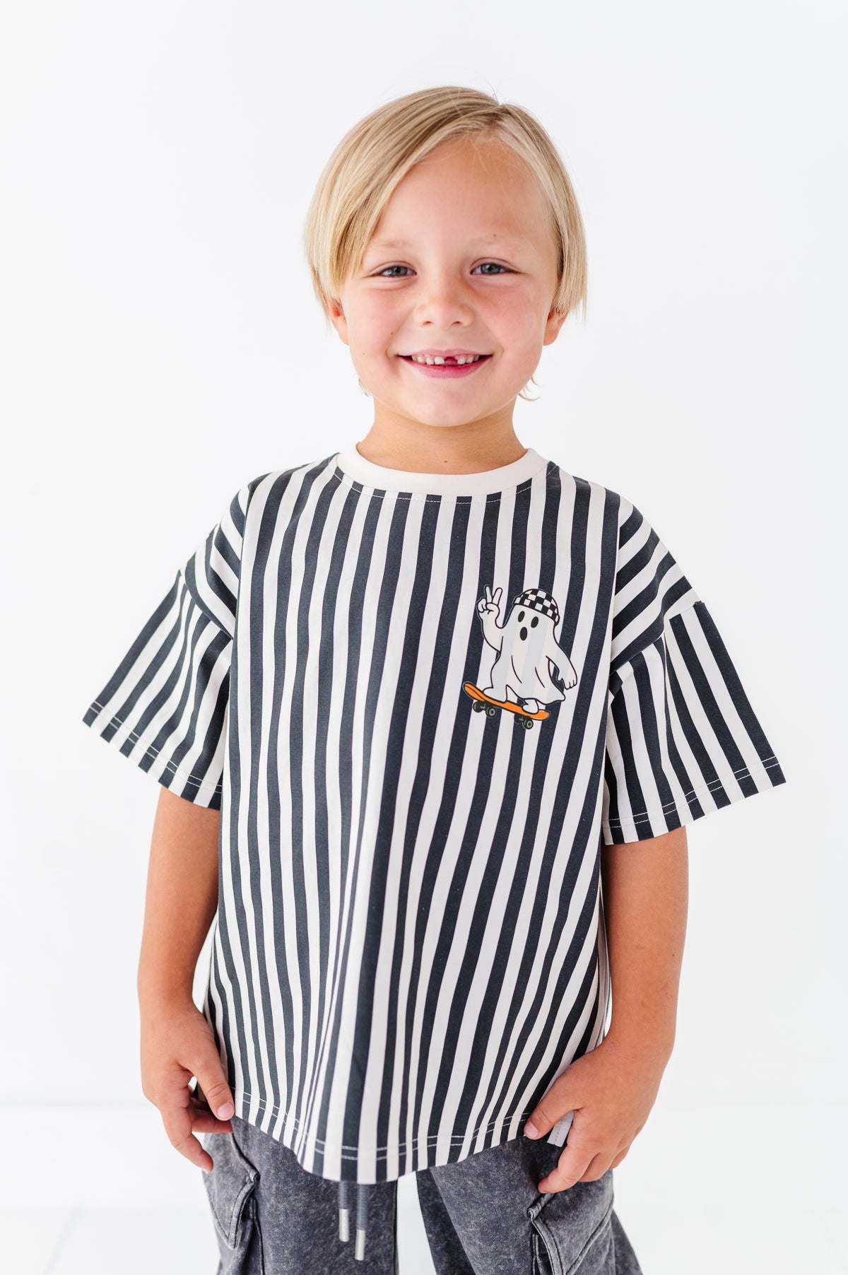Peace-Out Ghost | Stripes Boxy Tee