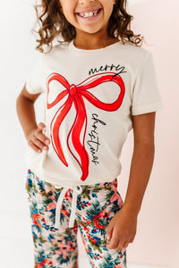 RED BOW (CREAM SHIRT) | Kids Tee