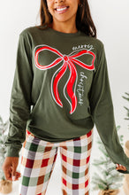 Load image into Gallery viewer, RED BOW (GREEN SHIRT) | Adult Long Sleeve Tee
