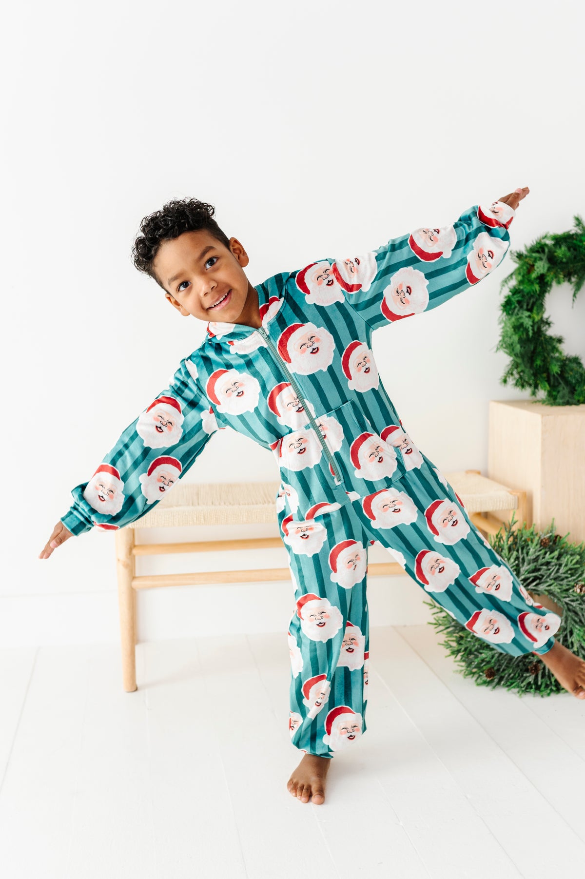 GREEN Santa Stripes | MINKY One-Piece Zip