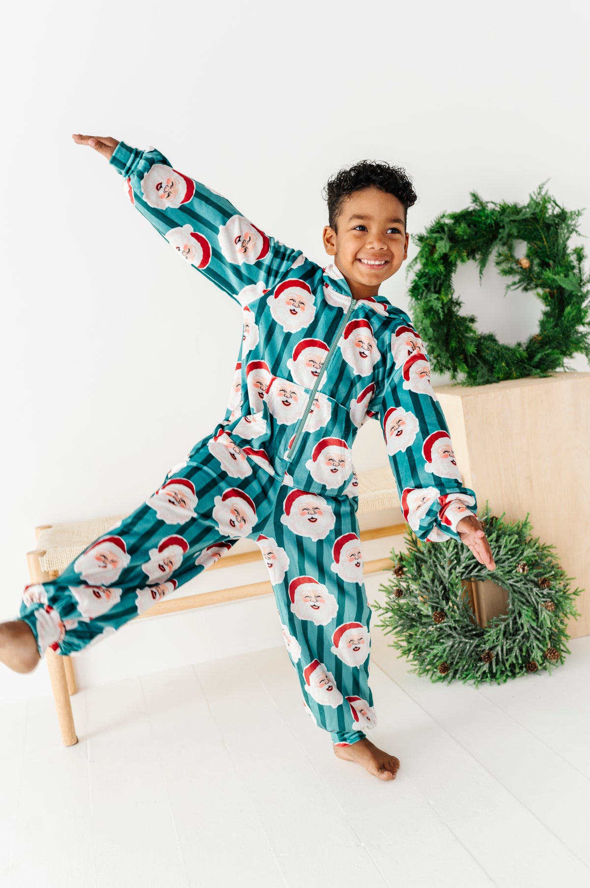 GREEN Santa Stripes | MINKY One-Piece Zip