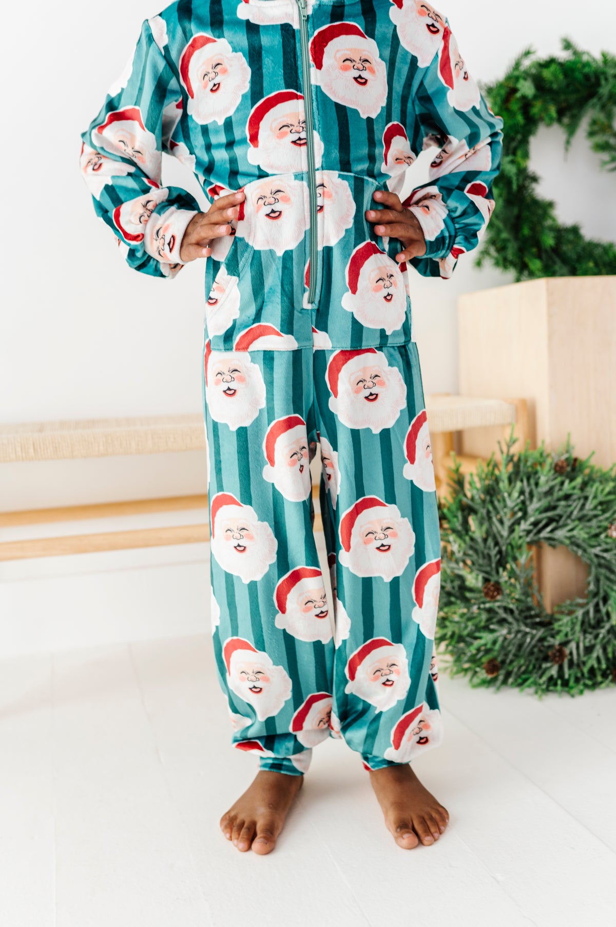 GREEN Santa Stripes | MINKY One-Piece Zip
