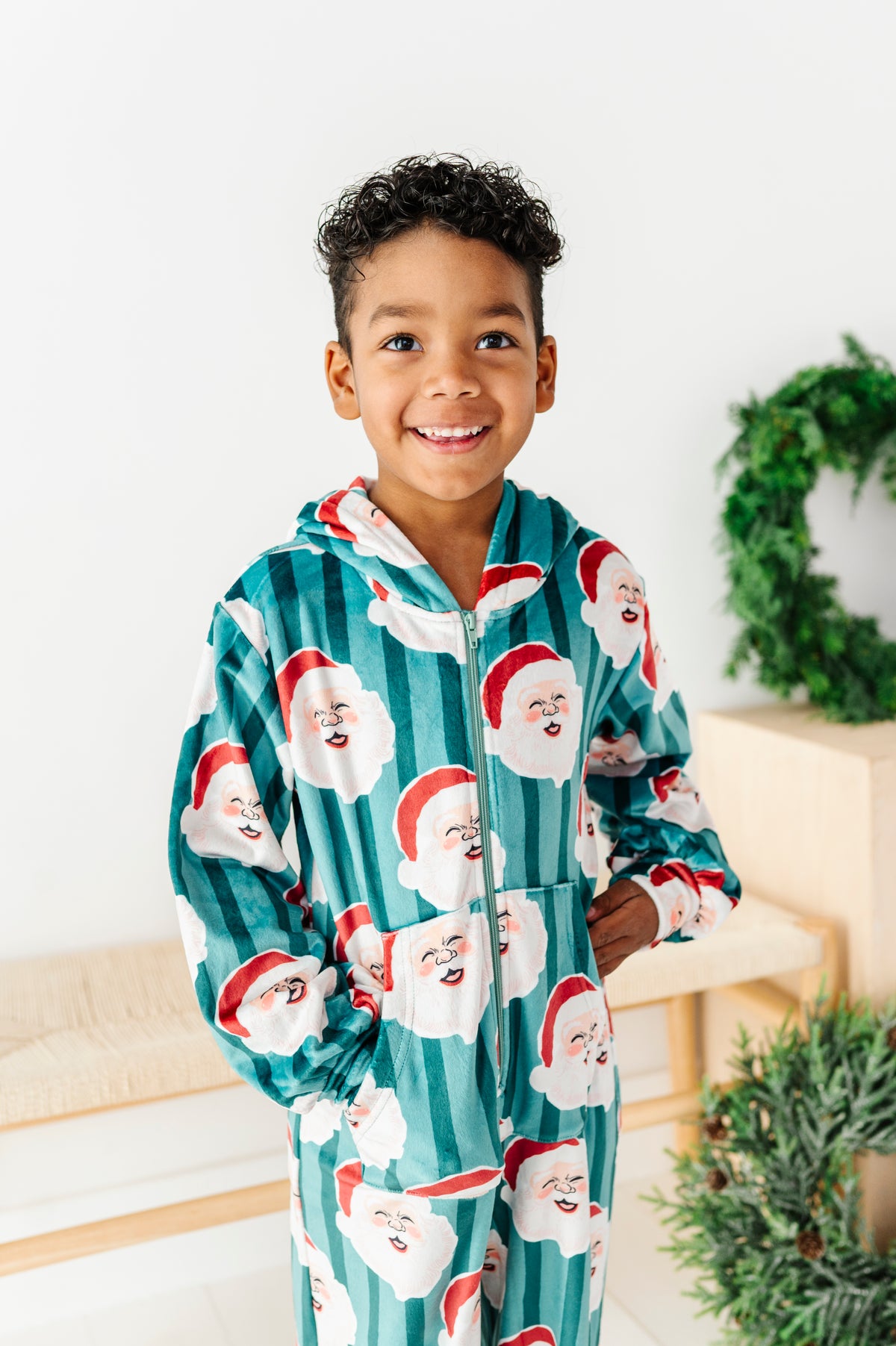 GREEN Santa Stripes | MINKY One-Piece Zip