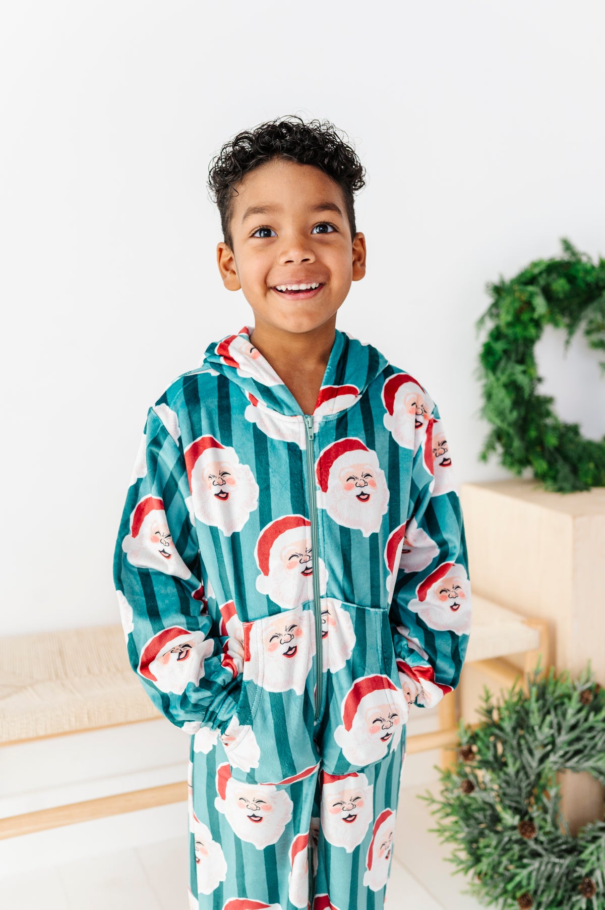 GREEN Santa Stripes | MINKY One-Piece Zip