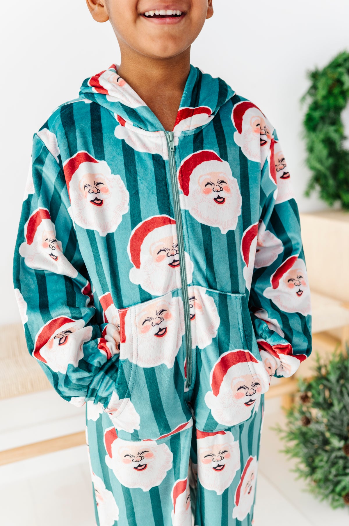 GREEN Santa Stripes | MINKY One-Piece Zip