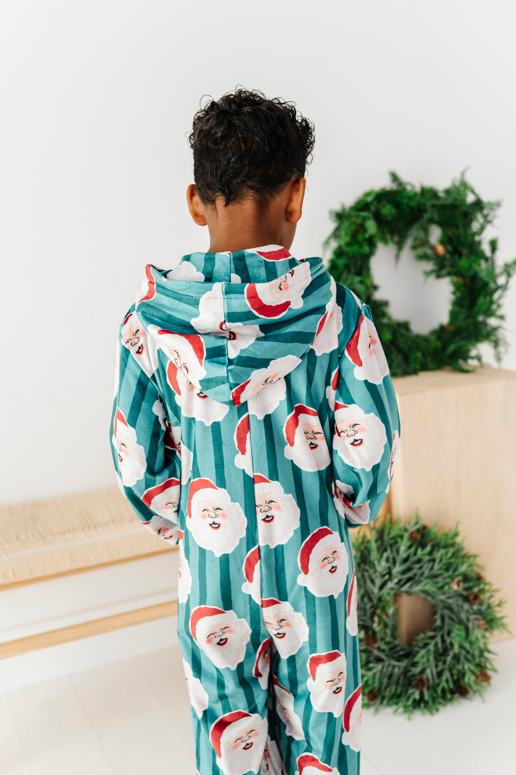 GREEN Santa Stripes | MINKY One-Piece Zip