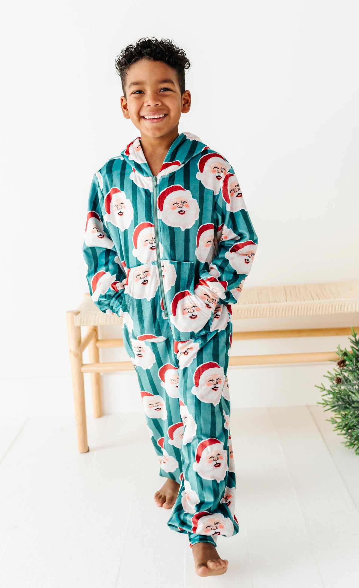 GREEN Santa Stripes | MINKY One-Piece Zip