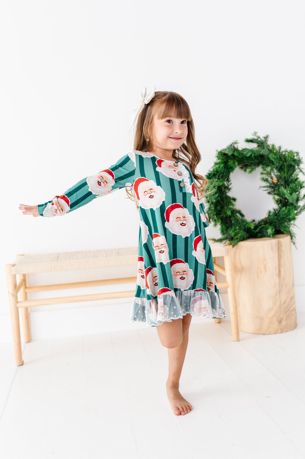 GREEN Santa Stripes | DRESS (with shorts!)