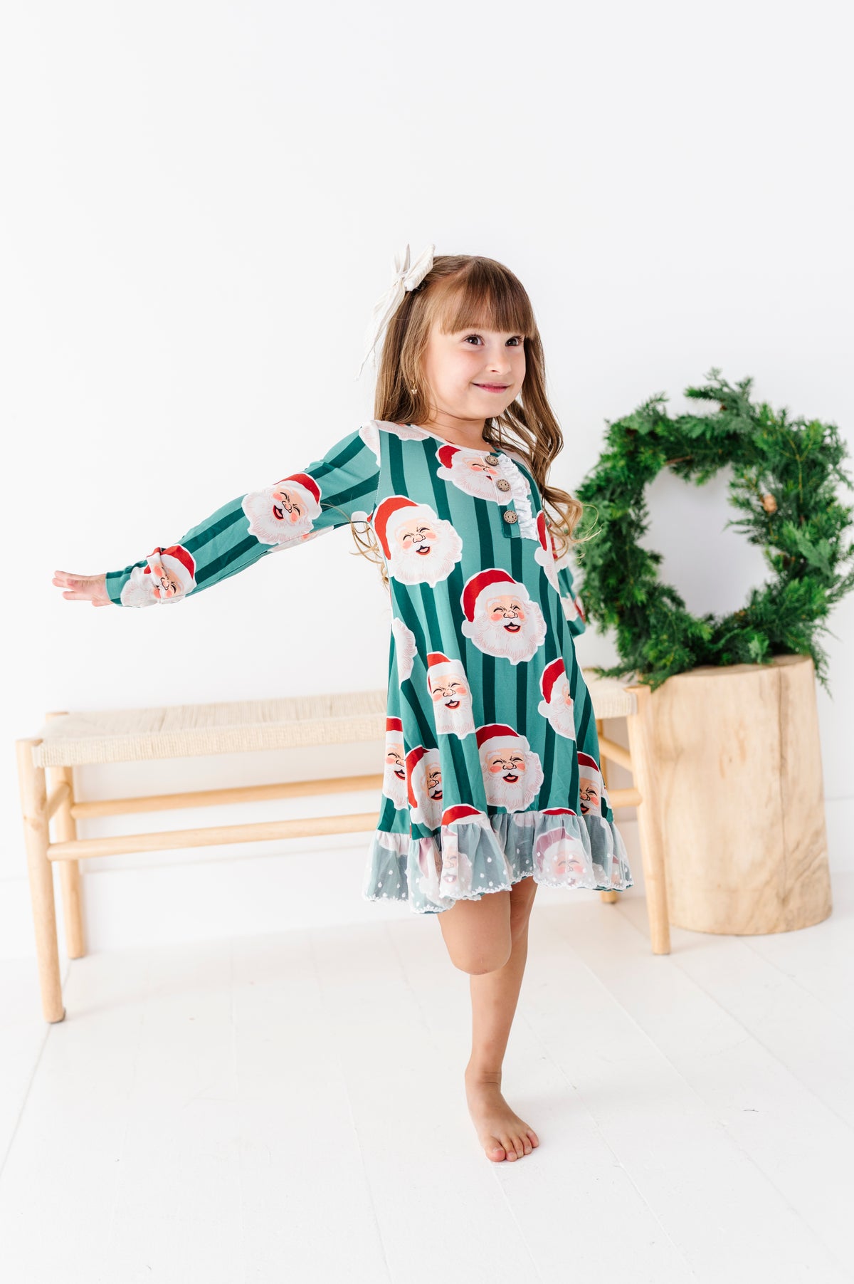 GREEN Santa Stripes | DRESS (with shorts!)