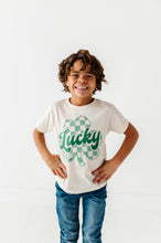 Load image into Gallery viewer, Checkered Lucky Shamrock | Cream Tee