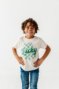 Checkered Lucky Shamrock | Cream Tee