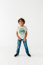 Load image into Gallery viewer, Checkered Lucky Shamrock | Cream Tee